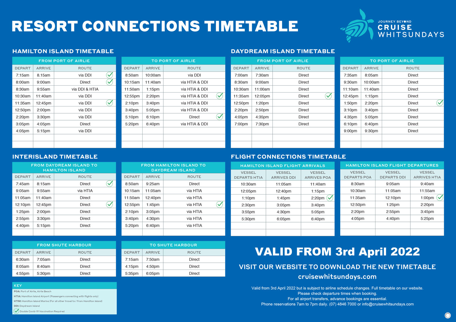 cruise whitsundays transfer timetable
